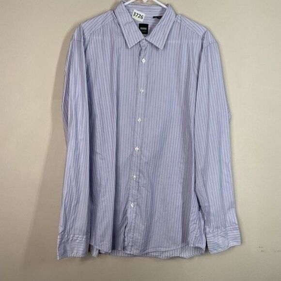 Hugo Boss Regular Fit Striped Button Up Long Sleeve Dress Shirt Men Size XL Purp - Picture 8 of 11